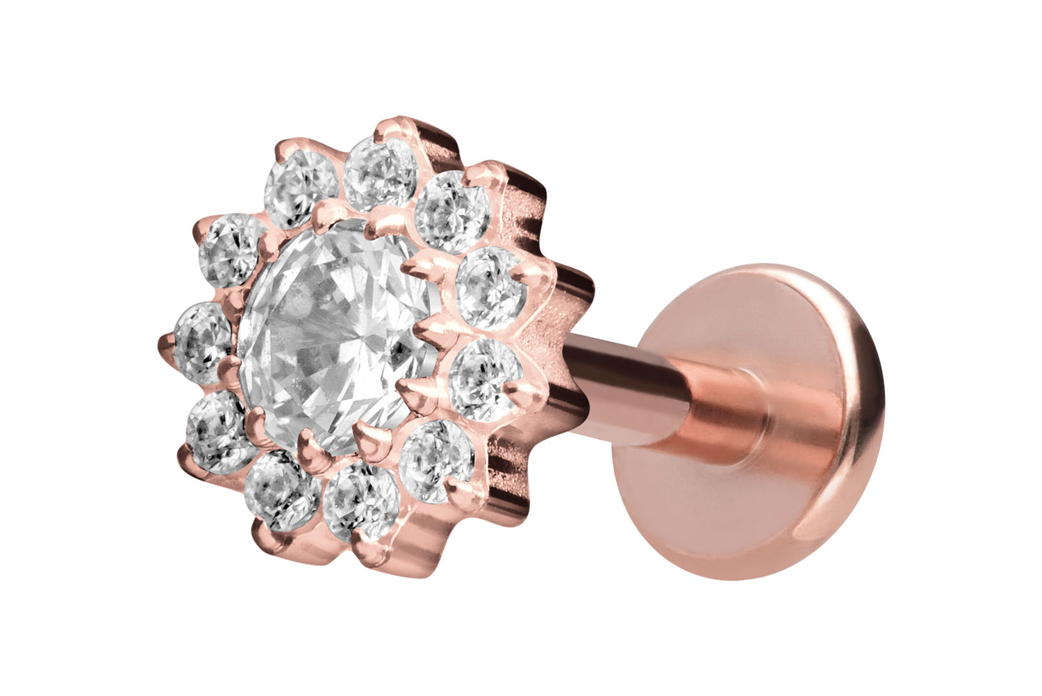 Titan Labret Piercing mit Innengewinde KRISTALLBLUME